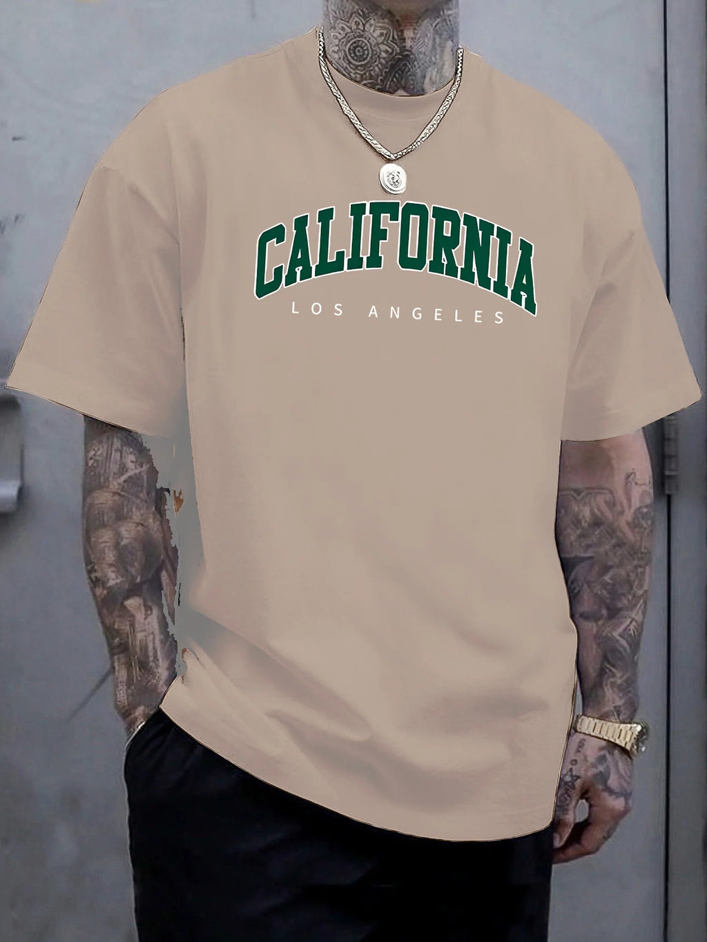 Summer Men's 100% Cotton Casual Sports Loose Large california letter Printed Comfortable Round Neck Short Sleeve T-shirt Top