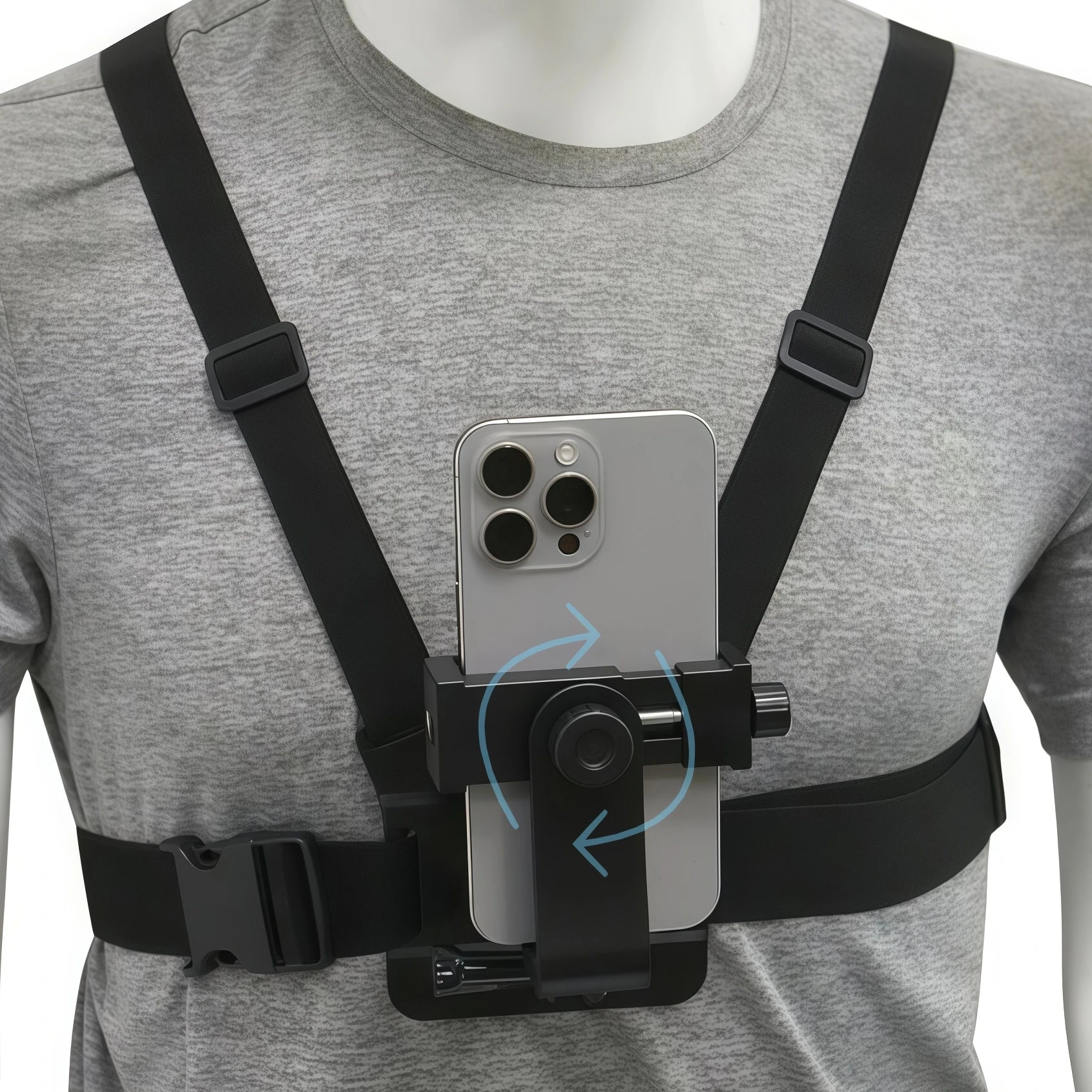 Adjustable 360 Rotation Phone Clip Holder With Chest Strap Bracket for Mobile Smartphone Action Camera Accessory