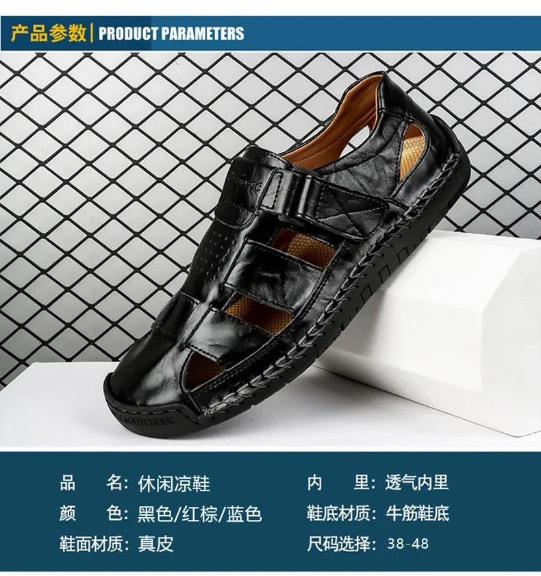 New Genuine Leather Men's Beach Large Size 38-48 Breathable Sandals Retro Handsewn Baotou Casual Fashion Handmade Shoes