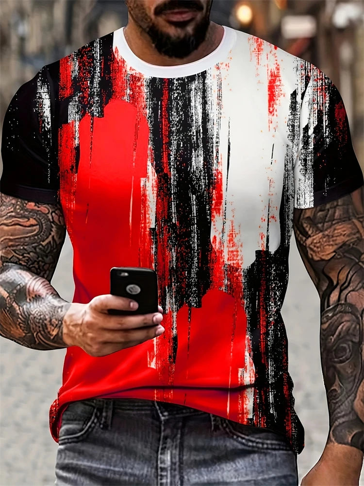 2025 New Men's Breathable Novelty T Shirt Casual Round Neck Moisture Transferring Polyester Short Sleeve Large Size Men's Tops