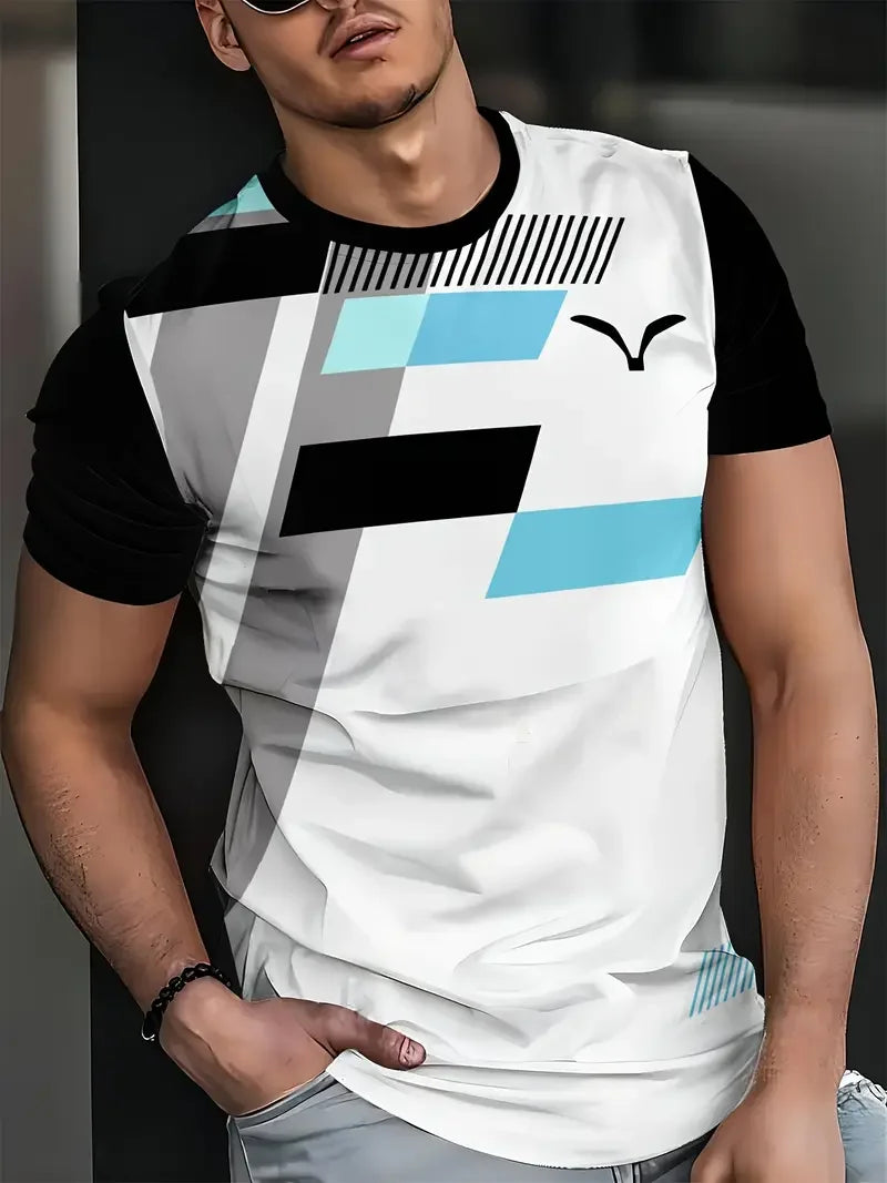 Summer Classic Men's T-shirt Outdoor Round Neck Short Sleeve Top Stripe Print Street Loose T-Shirt Male Oversized Clothing