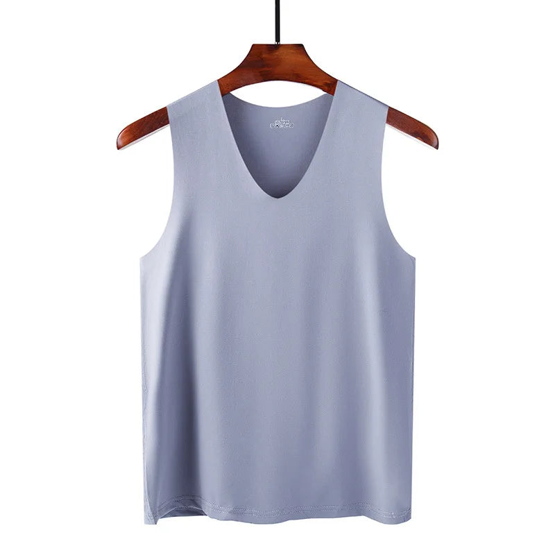 Summer Men's Non-Marking Ice Silk Undershirt Men's Slim Sports Fitness Cross-Body Bottoming Sleeveless Breathable Comfortable