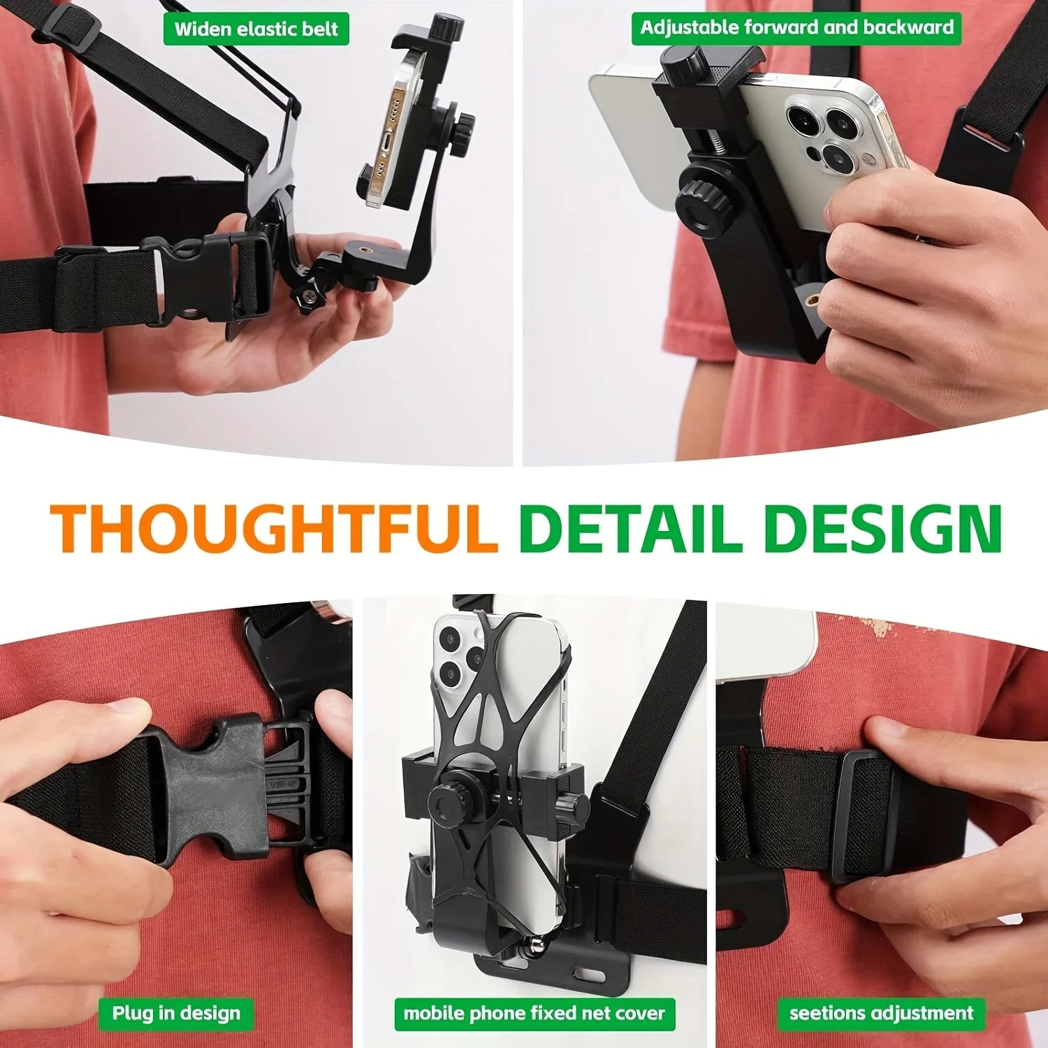 The chest strap phone stand is anti-shake and can be used for fixed-angle shooting on the chest. It is compatible with various m