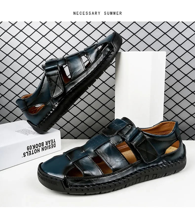 New Genuine Leather Men's Beach Large Size 38-48 Breathable Sandals Retro Handsewn Baotou Casual Fashion Handmade Shoes