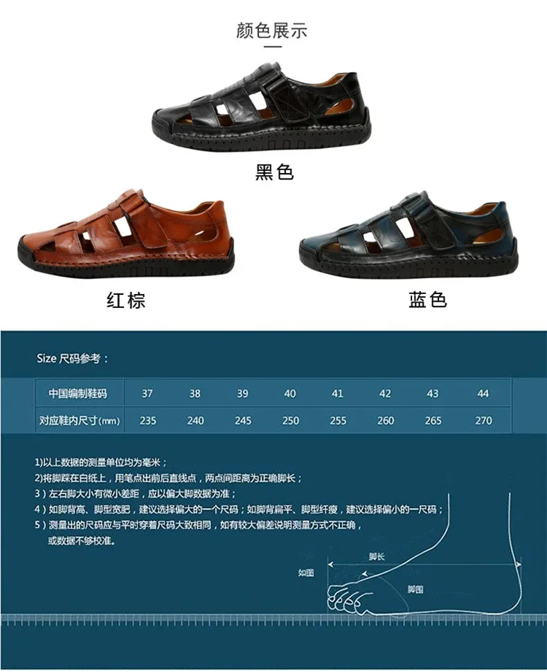 New Genuine Leather Men's Beach Large Size 38-48 Breathable Sandals Retro Handsewn Baotou Casual Fashion Handmade Shoes