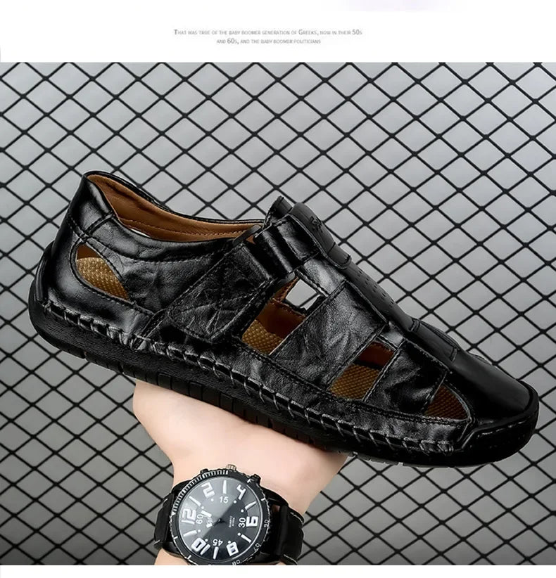 New Genuine Leather Men's Beach Large Size 38-48 Breathable Sandals Retro Handsewn Baotou Casual Fashion Handmade Shoes