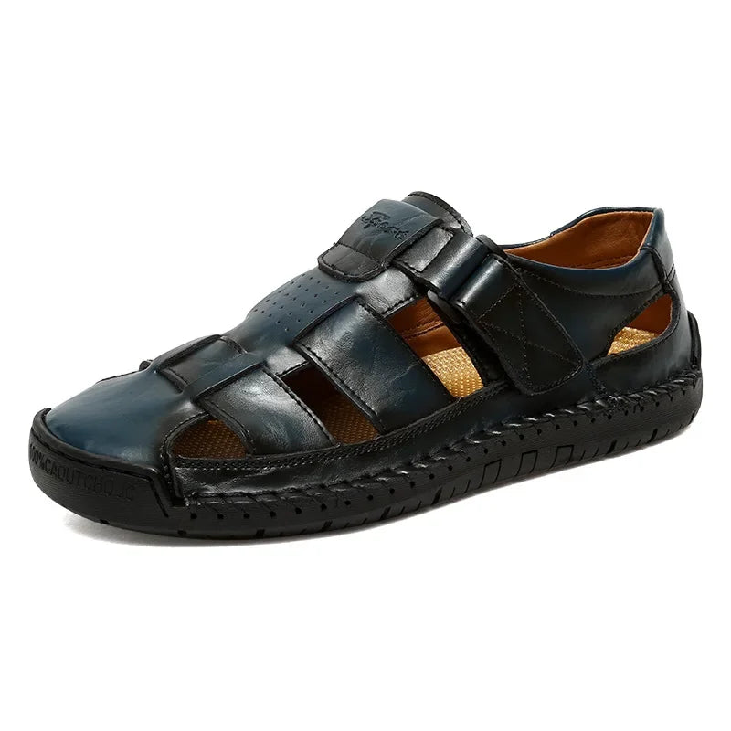 New Genuine Leather Men's Beach Large Size 38-48 Breathable Sandals Retro Handsewn Baotou Casual Fashion Handmade Shoes