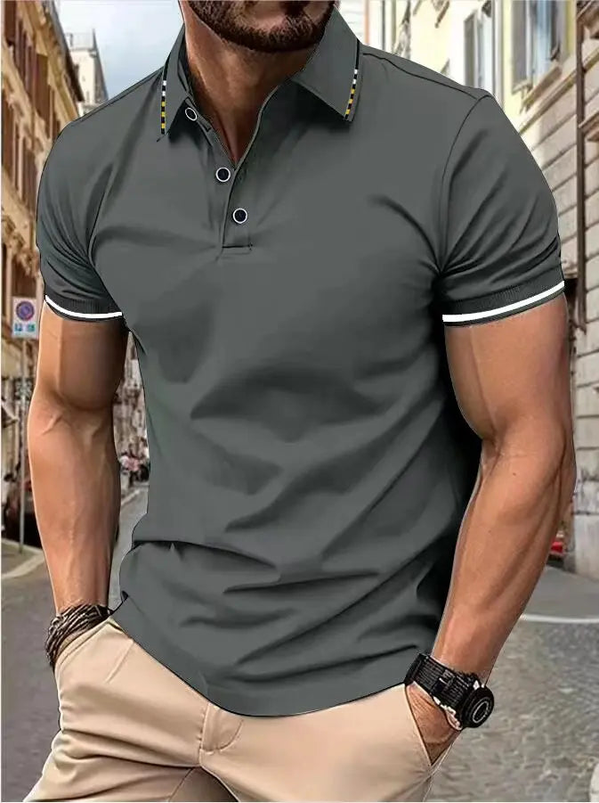 Men's summer casual fashion polo shirt short sleeve men's short sleeve color lapel top T-shirt short sleeve lapel fashion