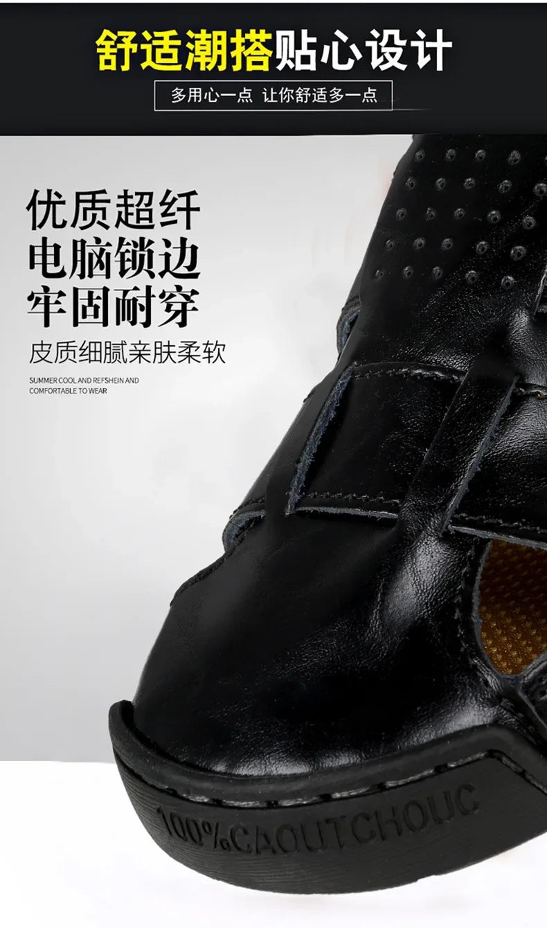 New Genuine Leather Men's Beach Large Size 38-48 Breathable Sandals Retro Handsewn Baotou Casual Fashion Handmade Shoes