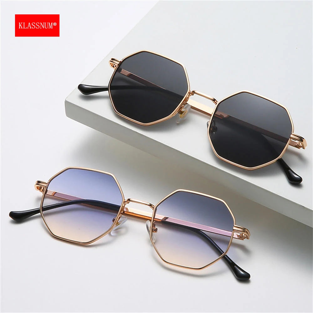 KLASSNUM Women Metal Sunglasses Vintage Men Octagon Luxury Brand Design Sun Glasses UV400 Protection Polygon Frame Eyepiece 2025