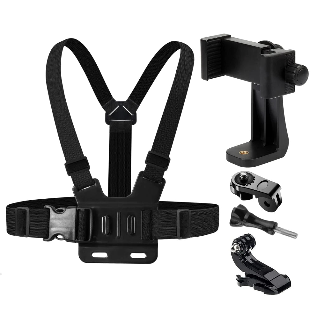 Adjustable 360 Rotation Phone Clip Holder With Chest Strap Bracket for Mobile Smartphone Action Camera Accessory