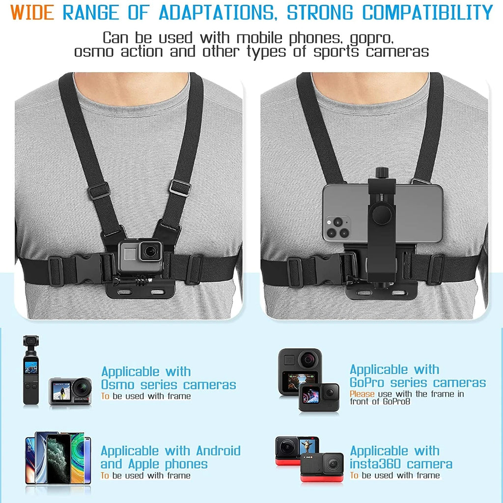Adjustable 360 Rotation Phone Clip Holder With Chest Strap Bracket for Mobile Smartphone Action Camera Accessory