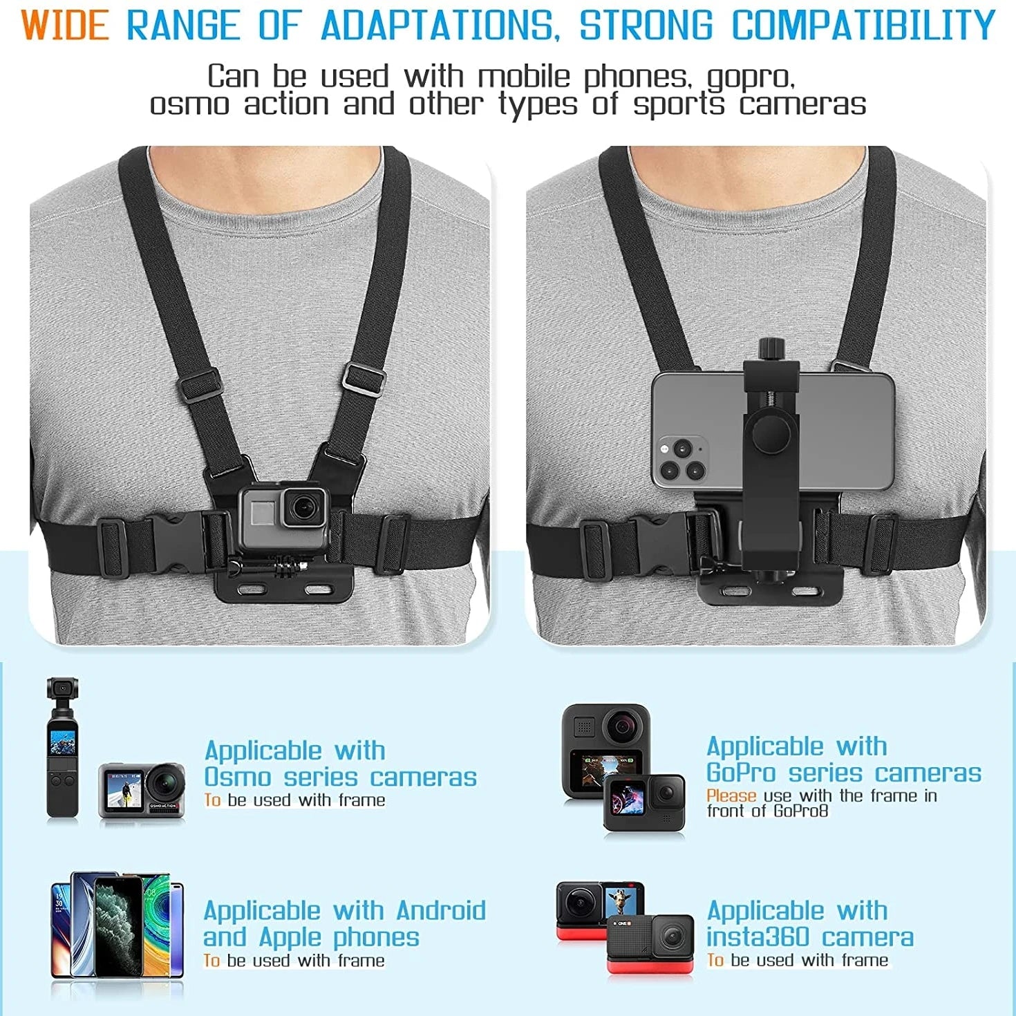 Adjustable 360 Rotation Phone Clip Holder With Chest Strap Bracket for Mobile Smartphone Action Camera Accessory