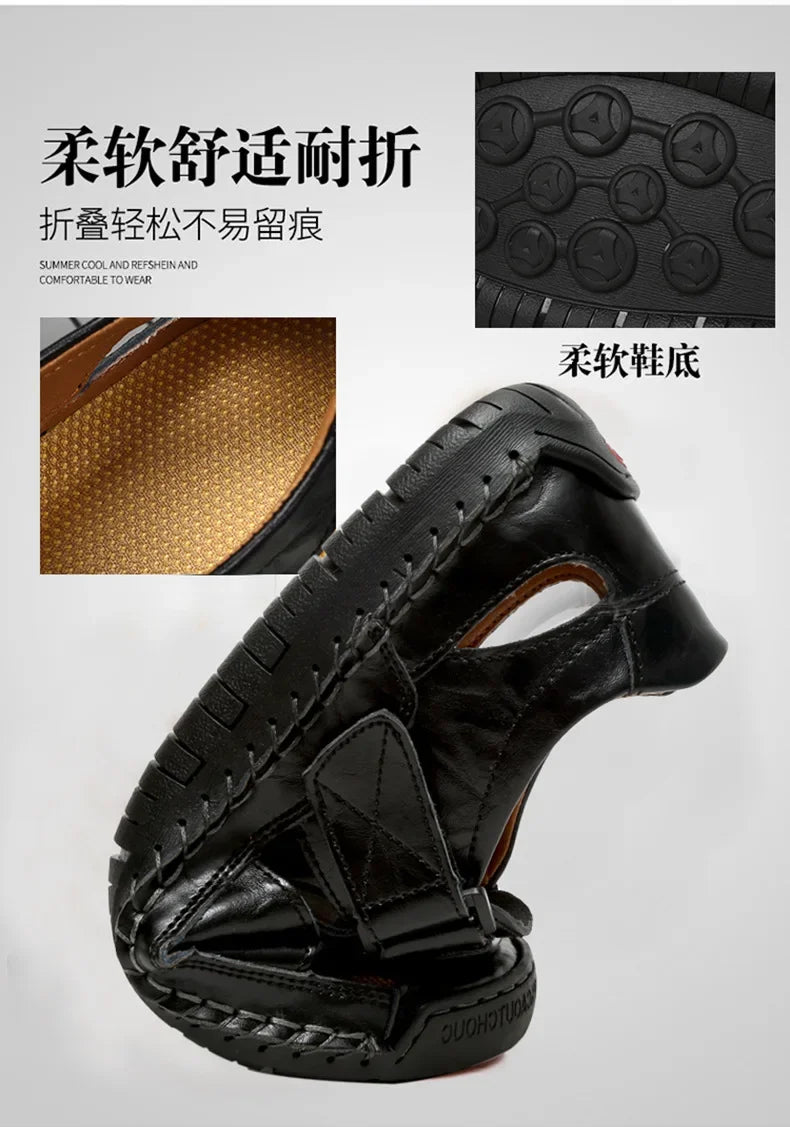 New Genuine Leather Men's Beach Large Size 38-48 Breathable Sandals Retro Handsewn Baotou Casual Fashion Handmade Shoes