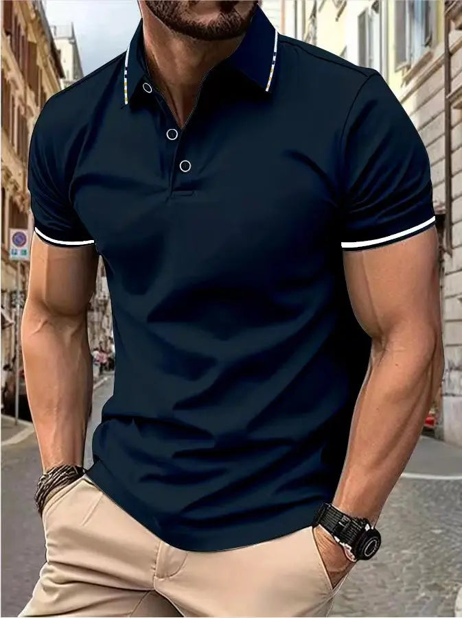 Men's summer casual fashion polo shirt short sleeve men's short sleeve color lapel top T-shirt short sleeve lapel fashion
