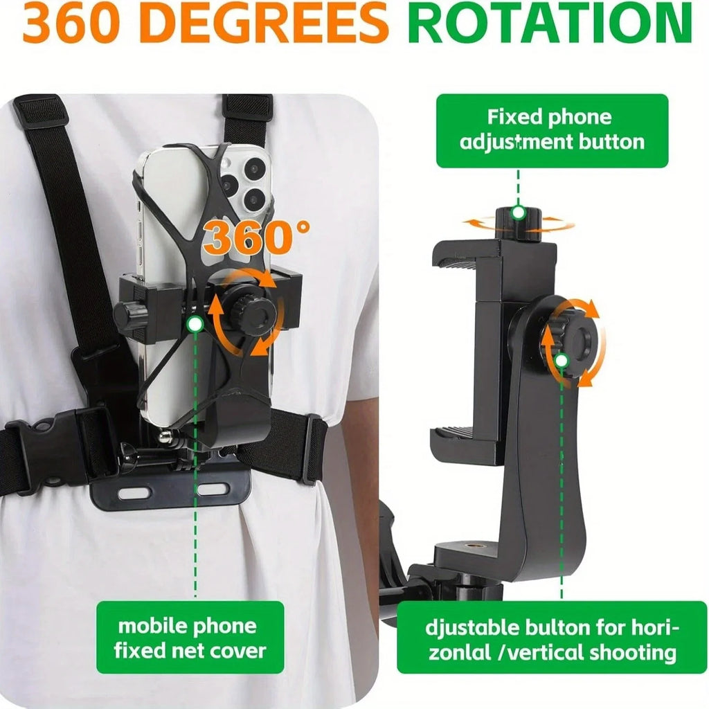 The chest strap phone stand is anti-shake and can be used for fixed-angle shooting on the chest. It is compatible with various m