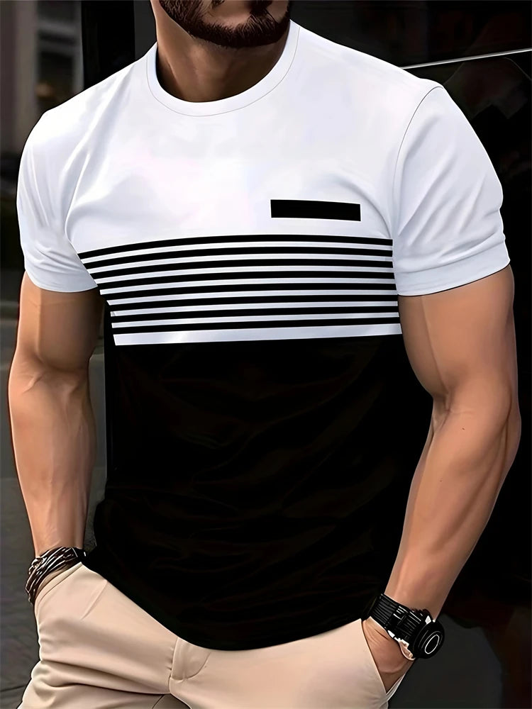 2025 New Men's Breathable Novelty T Shirt Casual Round Neck Moisture Transferring Polyester Short Sleeve Large Size Men's Tops