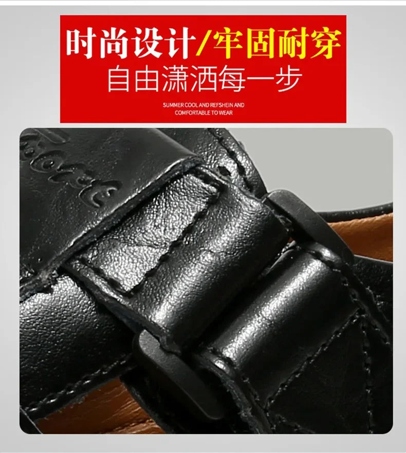 New Genuine Leather Men's Beach Large Size 38-48 Breathable Sandals Retro Handsewn Baotou Casual Fashion Handmade Shoes