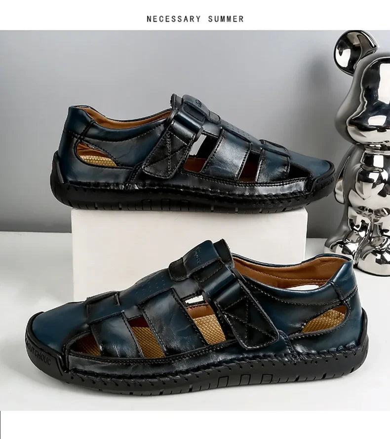 New Genuine Leather Men's Beach Large Size 38-48 Breathable Sandals Retro Handsewn Baotou Casual Fashion Handmade Shoes