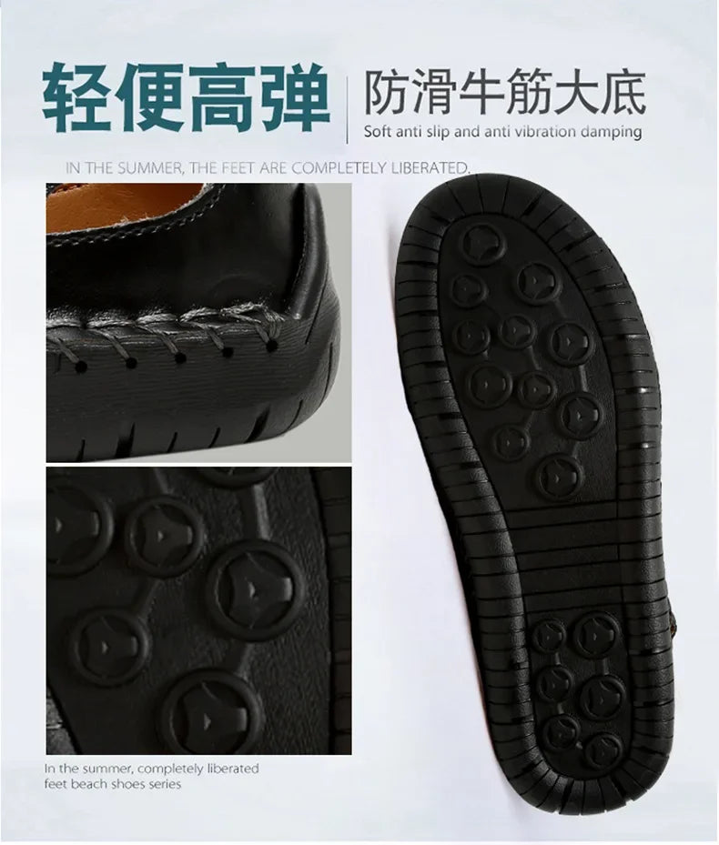 New Genuine Leather Men's Beach Large Size 38-48 Breathable Sandals Retro Handsewn Baotou Casual Fashion Handmade Shoes