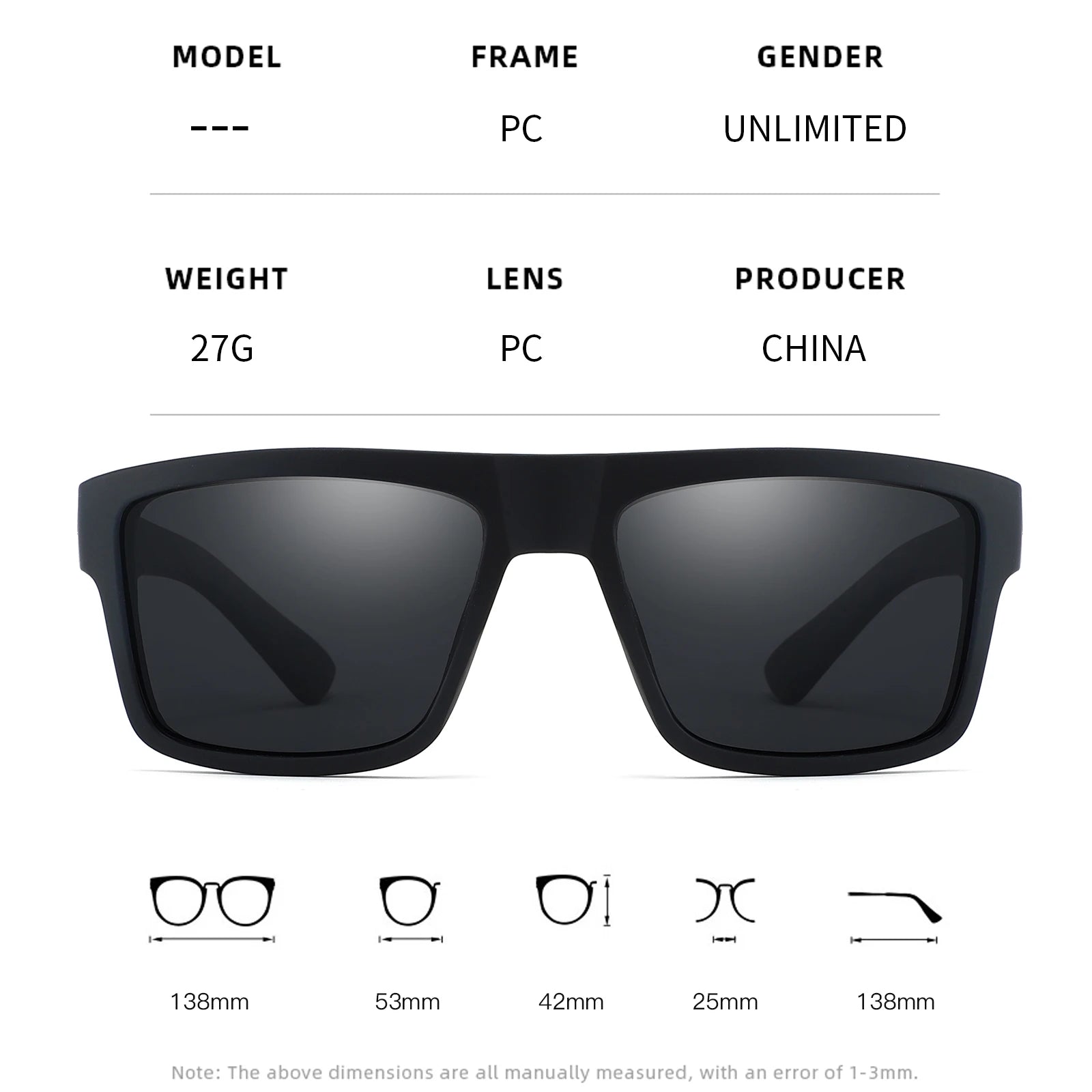 Classic Polarized Sunglasses Men Women Fashion Square Eyewear Male Sun Glasses Vintage Driving Eyeglasses Sport Shades